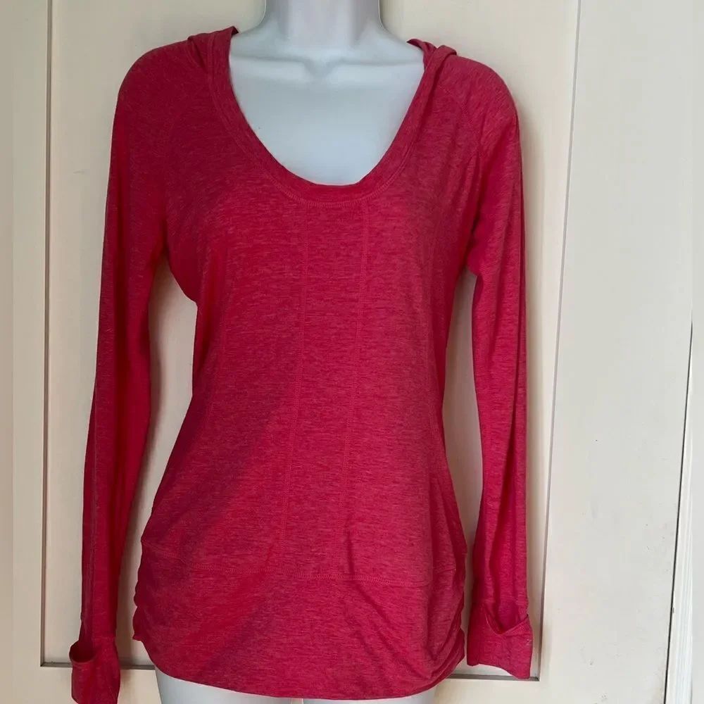 Zella Pink Long Sleeve Scoop neck Flip Cuff Running Hooded T-shirt sz XS